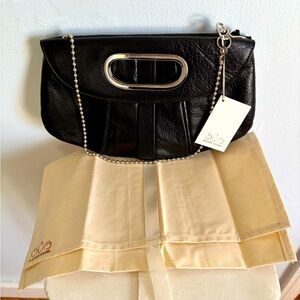 NWT Magnes Sisters Clutch Retail $224 Black Leather Silver Hardware 90s Y2K Dust